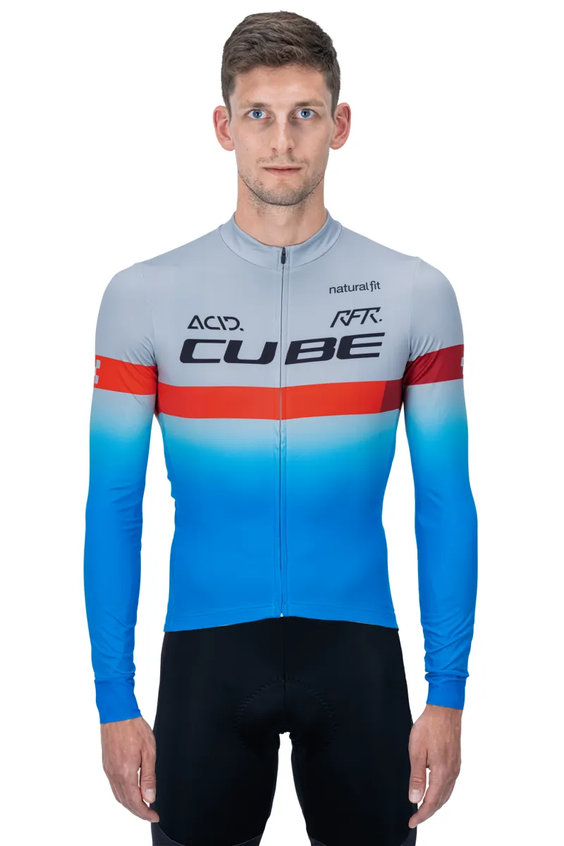 Cube Teamline Long Sleeve Jersey - Blue/Red/Grey -1