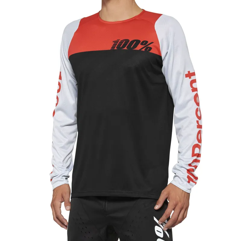 100 Percent R-Core Men's Long Sleeve Jersey - Black/Racer Red
