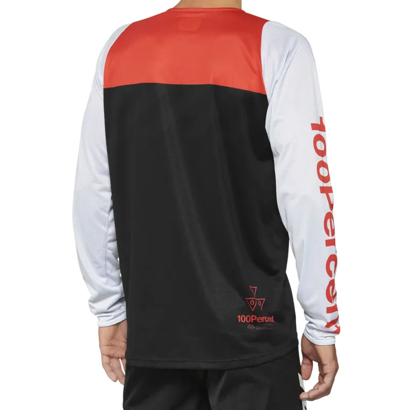 100 Percent R-Core Men's Long Sleeve Jersey - Black/Racer Red-1