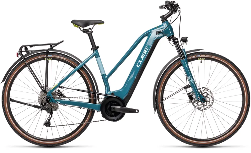 Cube Touring Hybrid One 400 Trapeze 2021 Electric Bike Blue/Green
