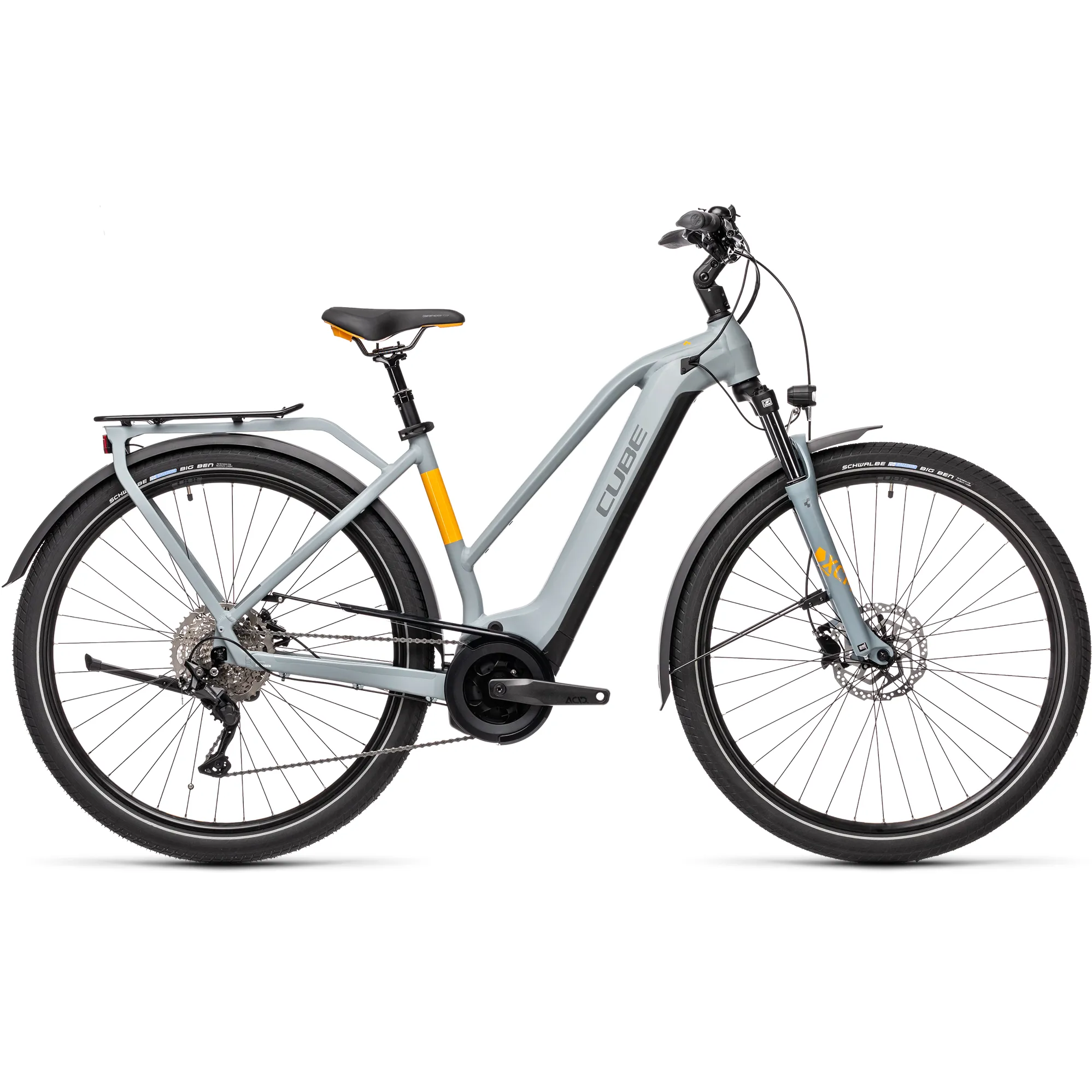 Cube Touring Hybrid Pro 625 Trapeze 2021 Electric Bike Grey Orange