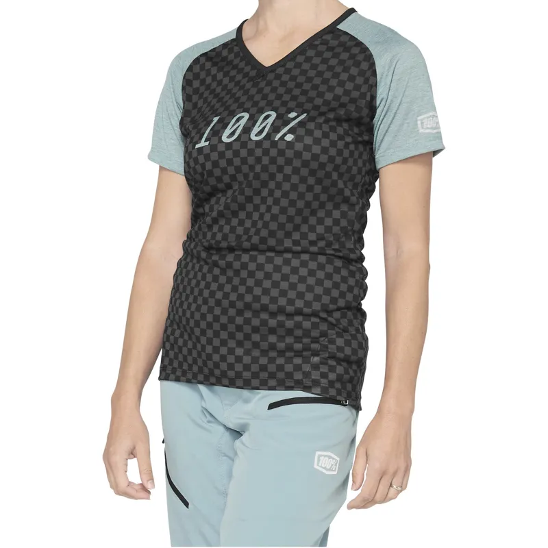 100 Percent Airmatic Womens Short Sleeve Jersey - Seafoam/Checkers