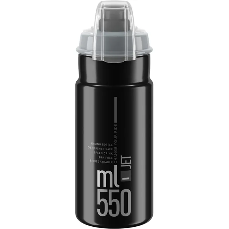 Elite Jet Biodegradable MTB Water Bottle - 550ml - Black/Grey