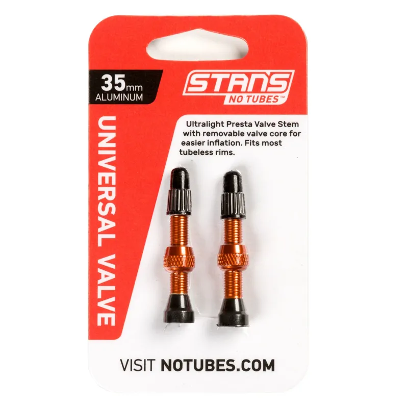 Stans No Tubes Alloy Presta Valves Pair - 35mm - Orange