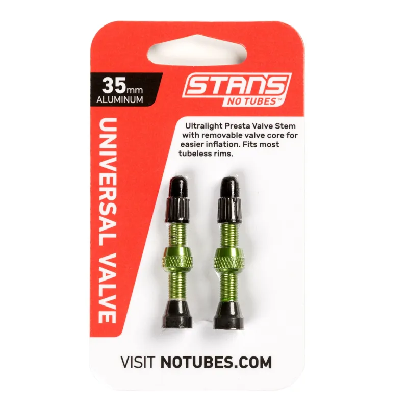 Stans No Tubes Alloy Presta Valves Pair - 35mm - Green