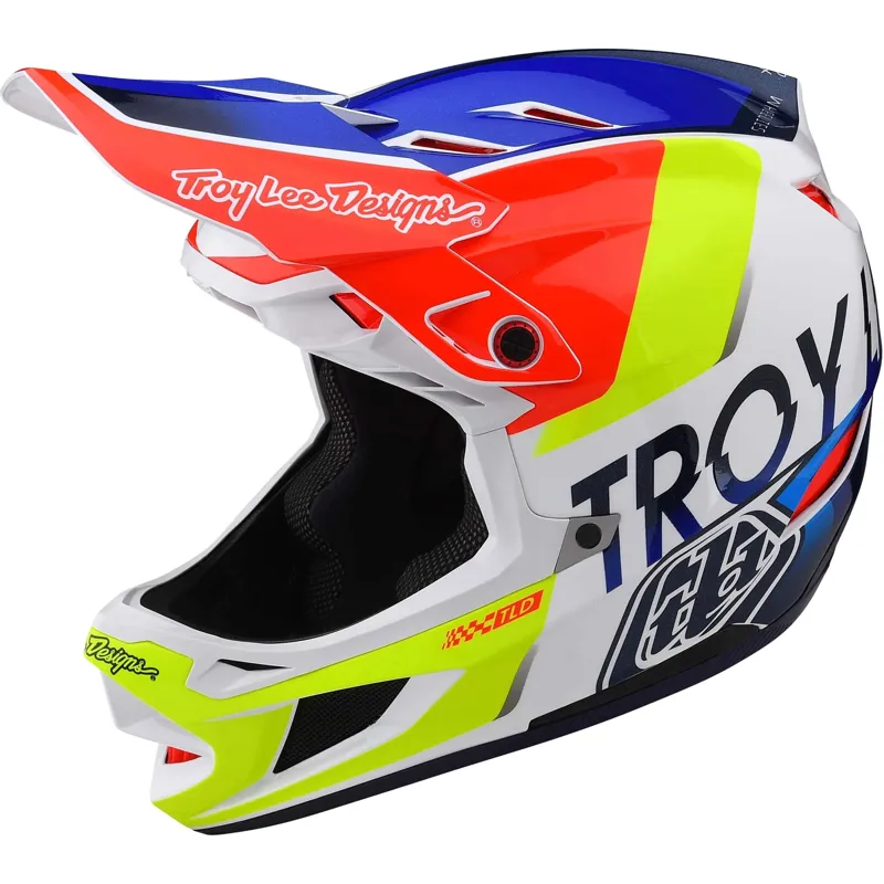 Troy Lee Designs D4 Composite MIPS Full Face Helmet - Qualifier White/Blue