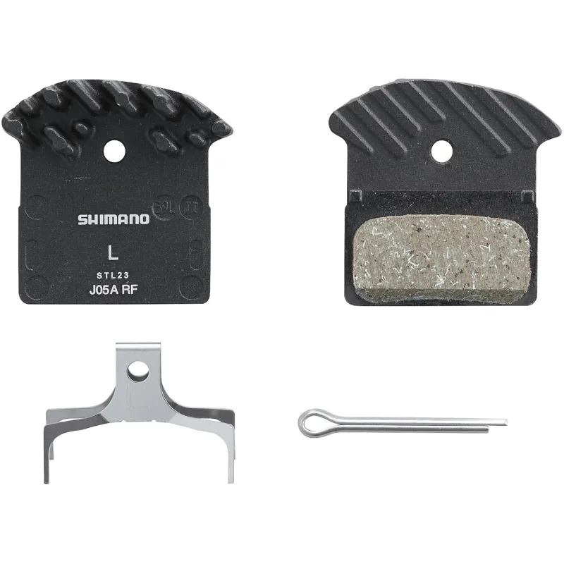Shimano J05A-RF Disc Pads + Spring Alloy Back with Cooling Fins - Resin
