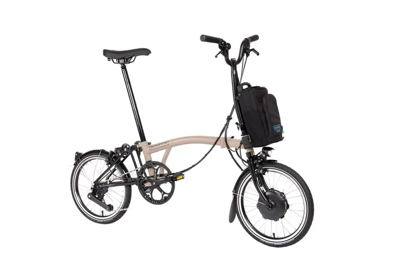Brompton C Line Explore 2024 Mid 12-Speed Electric Folding Bike - Dune Sand-1