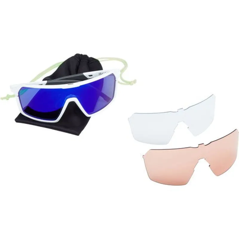Mad Crypto Sunglasses - Gloss White - Blue Mirror/Amber/Clear Lens Pack-5