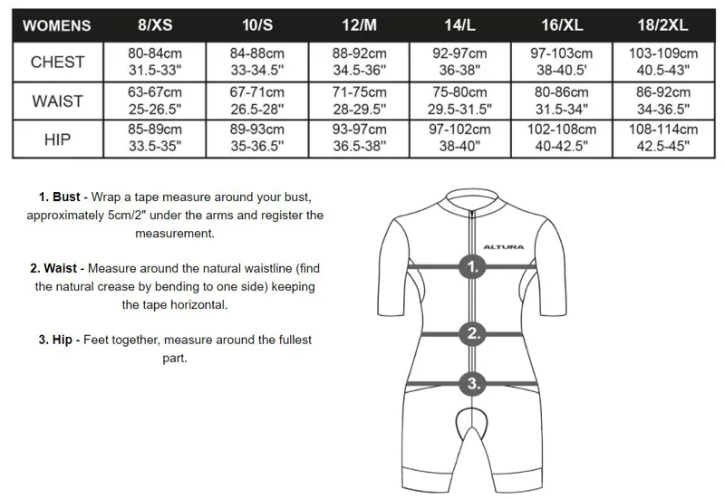 Altura Women's Size Chart