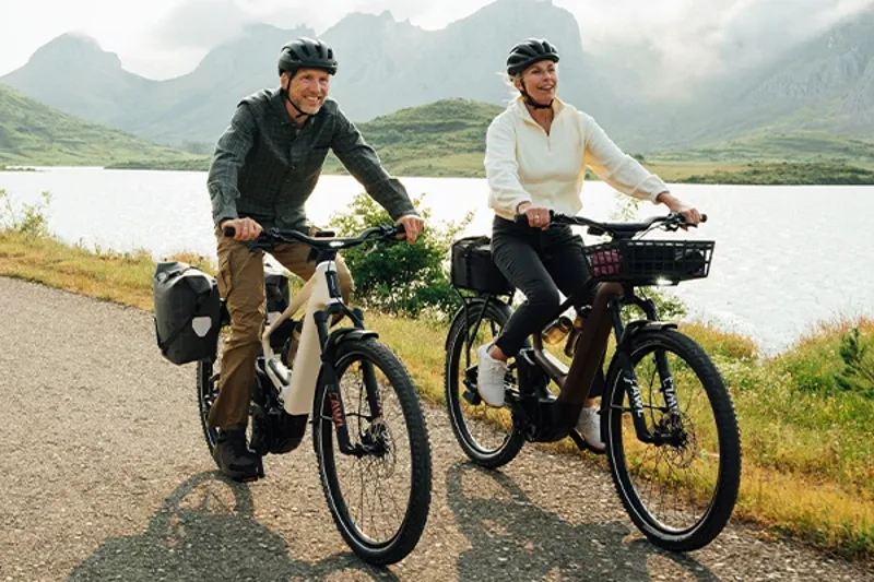 Two riders enjoying an electric bike ride together