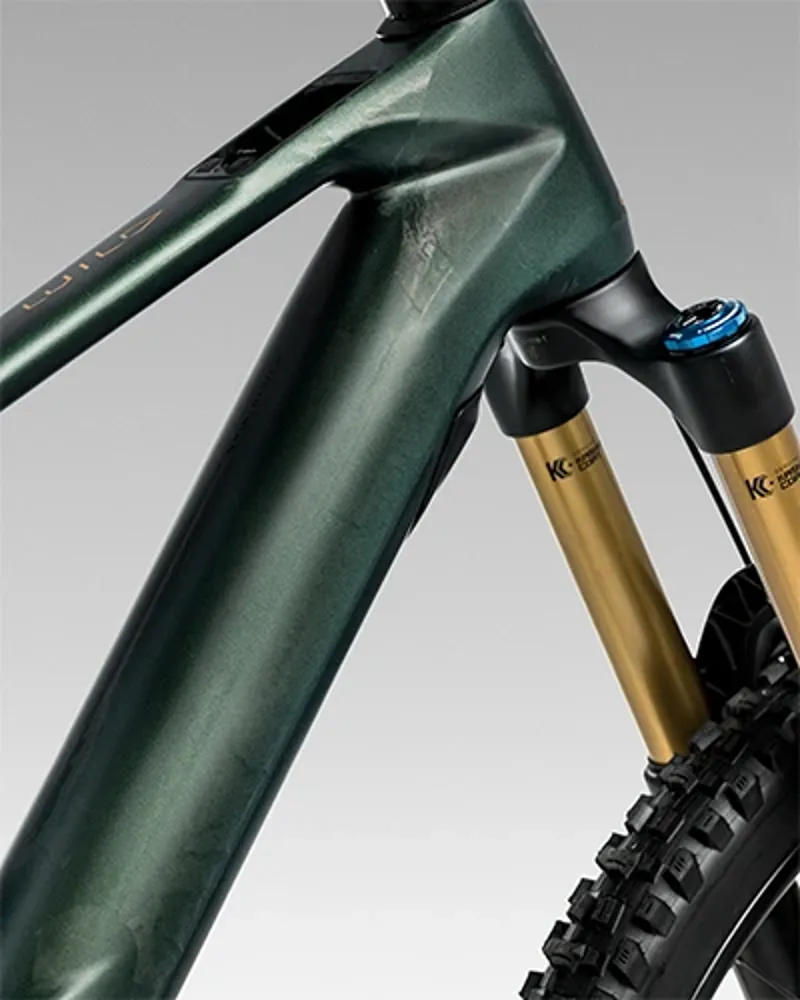 Front end cabon frame detail of an Orbea WIld electric mountain bike