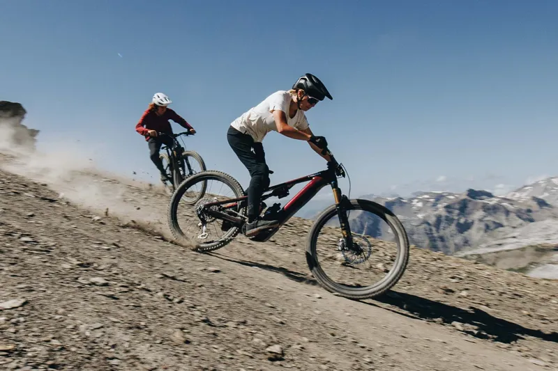 Specialized Turbo Levo e-MTB riding on rocky scree