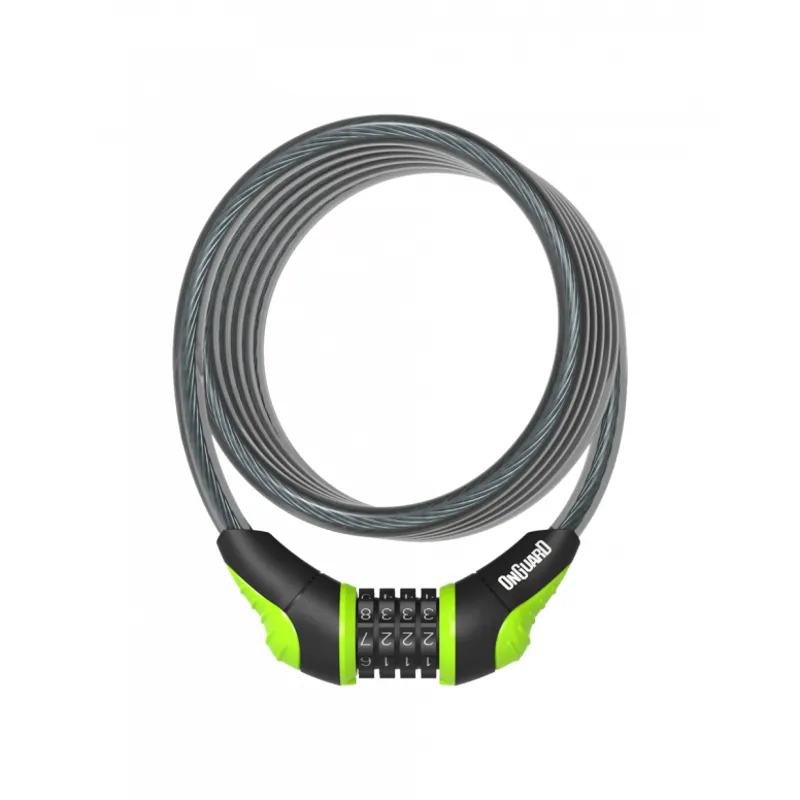 OnGuard Neon Combo Coil Cable Lock - Black/Green - 180cm x 12mm