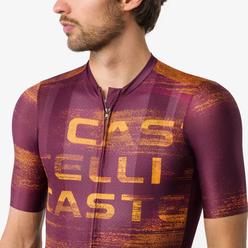 Castelli Stratus Logo Men's Short Sleeve Jersey - Bordeaux/Winter Sky-2
