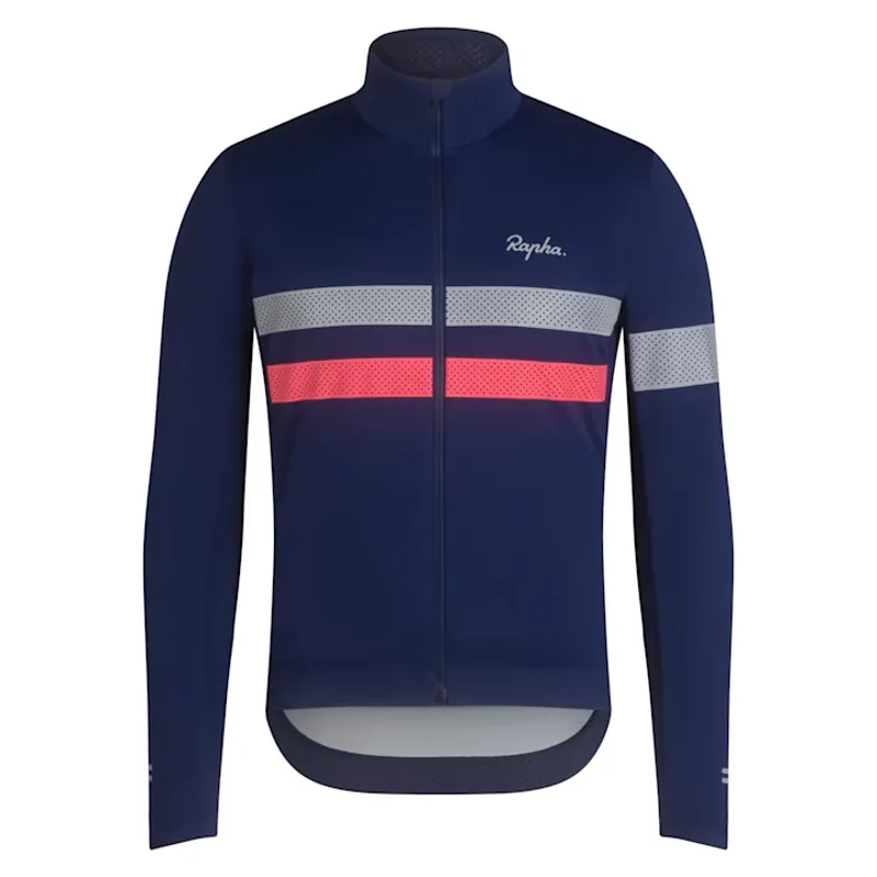 Rapha Brevet Mens Long Sleeve Windstopper Jersey - Navy/Hi Vis Pink