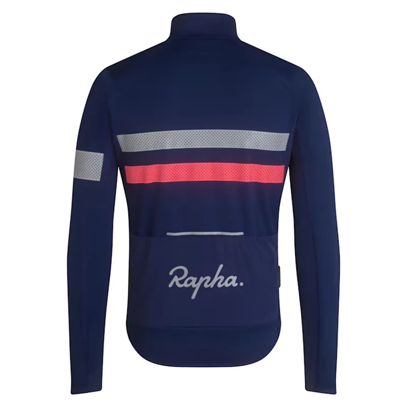 Rapha Brevet Mens Long Sleeve Windstopper Jersey - Navy/Hi Vis Pink-1