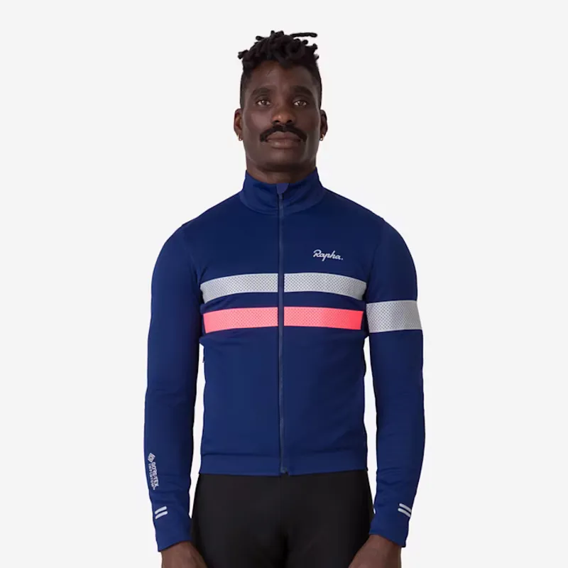 Rapha Brevet Mens Long Sleeve Windstopper Jersey - Navy/Hi Vis Pink-2