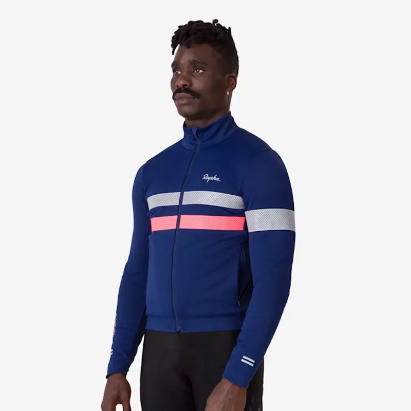 Rapha Brevet Mens Long Sleeve Windstopper Jersey - Navy/Hi Vis Pink-3