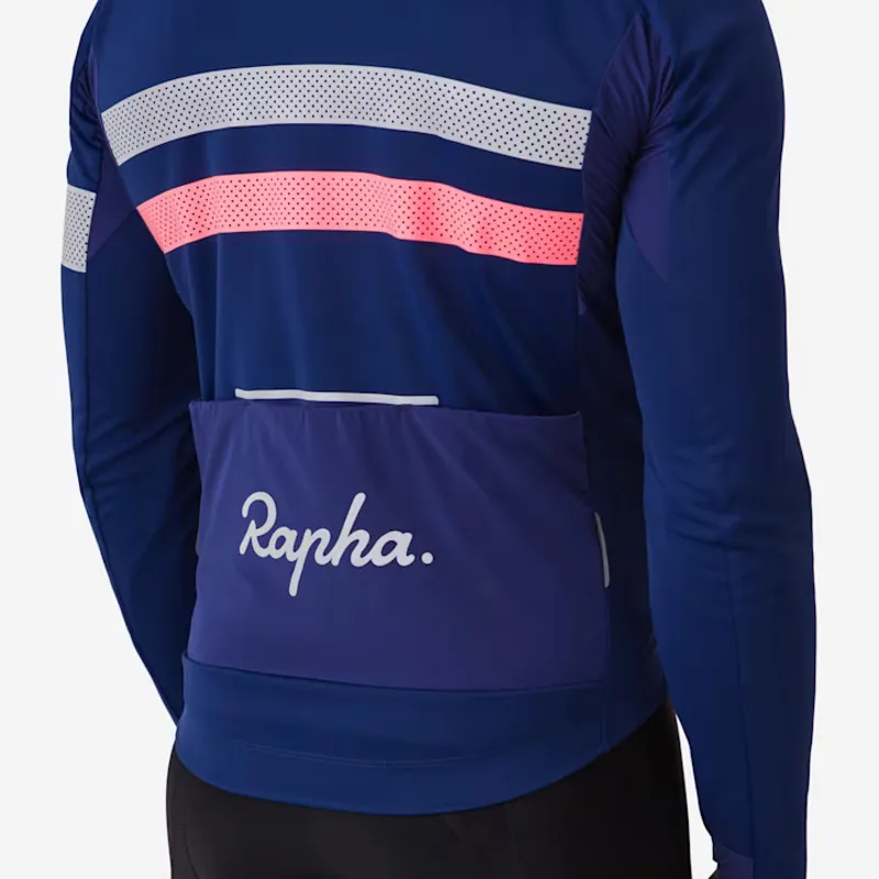 Rapha Brevet Mens Long Sleeve Windstopper Jersey - Navy/Hi Vis Pink-4