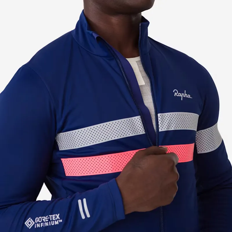 Rapha Brevet Mens Long Sleeve Windstopper Jersey - Navy/Hi Vis Pink-5