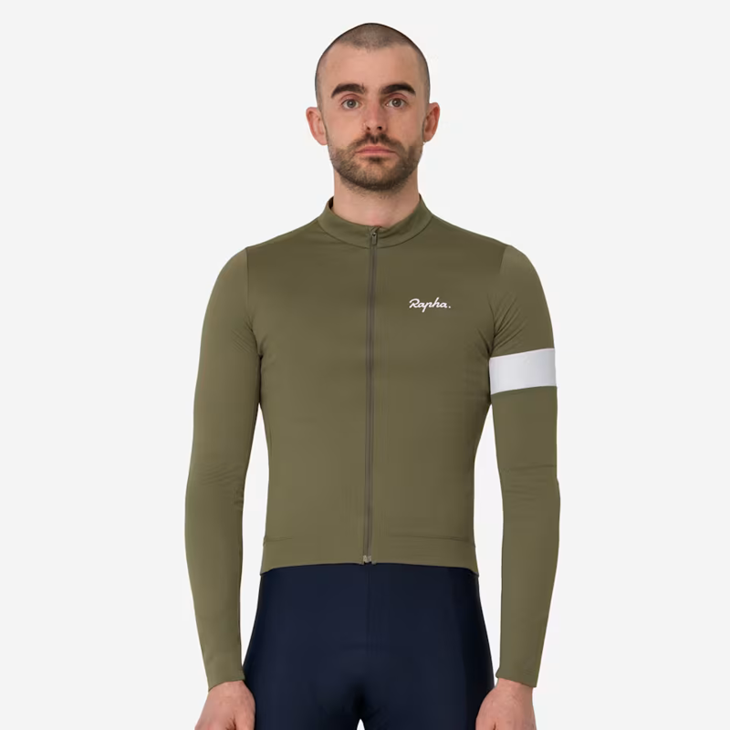 Rapha Core Men's Thermal Long Sleeve Jersey - Fern/White-2