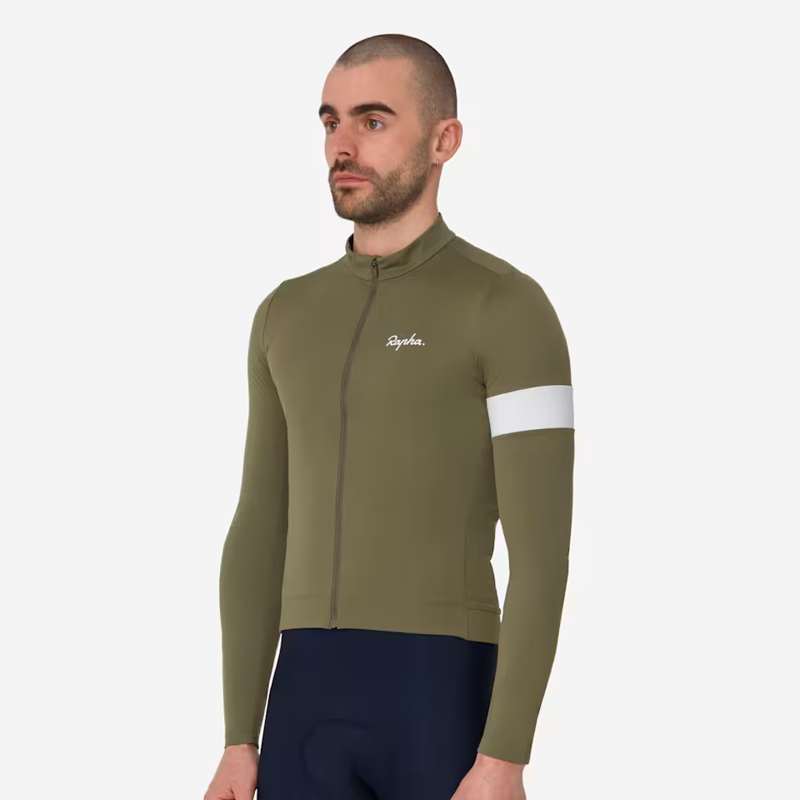 Rapha Core Men's Thermal Long Sleeve Jersey - Fern/White-3