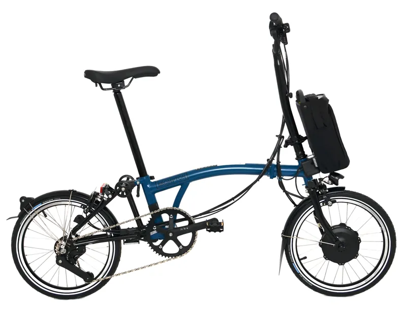 Nearly New Brompton C Line Explore 2024 High 12-Speed Electric Folding Bike - Ocean Blue - Ext.Post