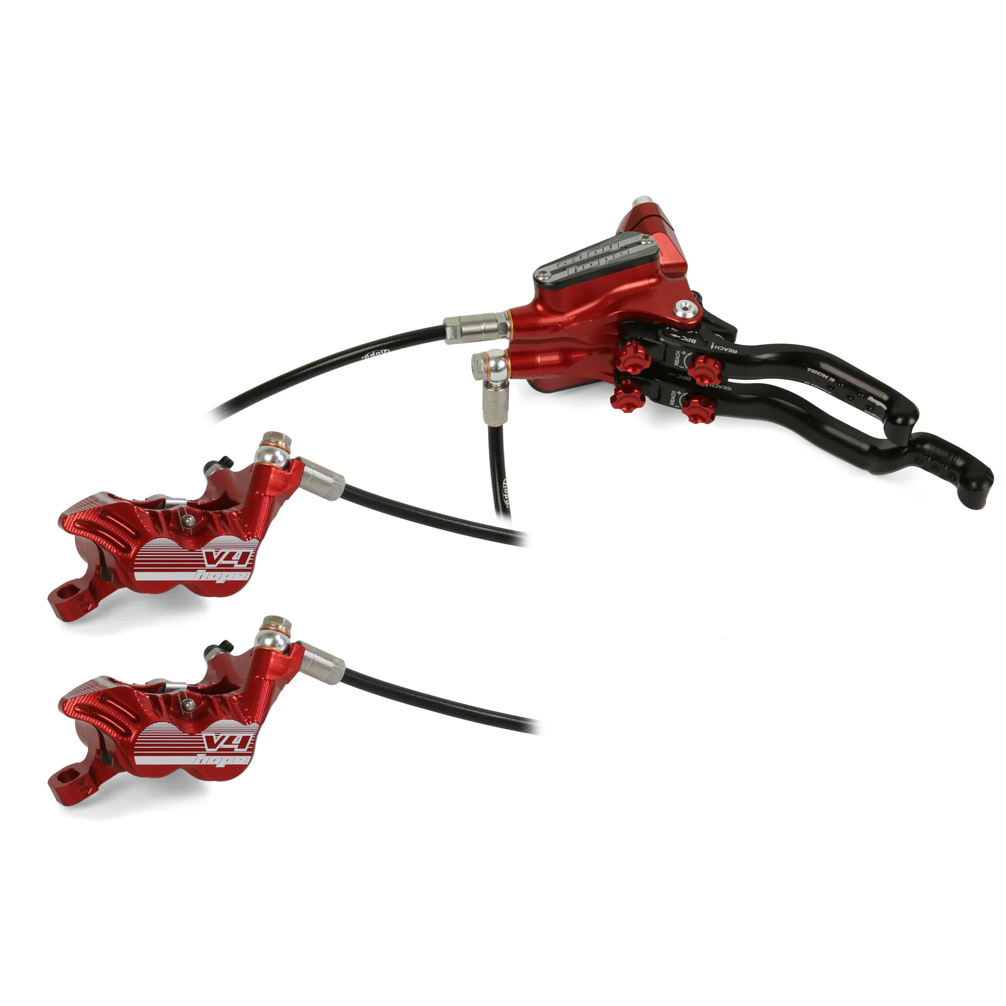 Mode Tech Brake Hope Tech 3 V4 DUO MTB Disc Brakes- No Rotor - Red
