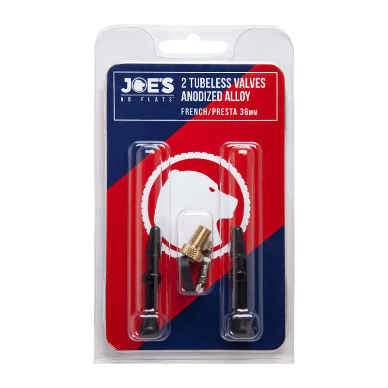 Joe's No Flats Tubeless Anodized Black 36mm Presta Valves - Pair