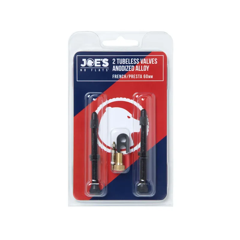 Joe's No Flats Tubeless Anodized Black 60mm Presta Valves - Pair