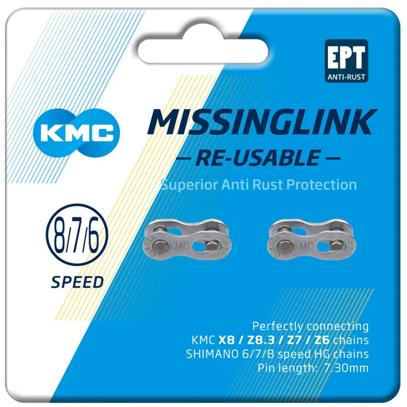 KMC MissingLink 7/8 EPT 7.3mm 2 Pair Reusable Chain Links - Silver-1