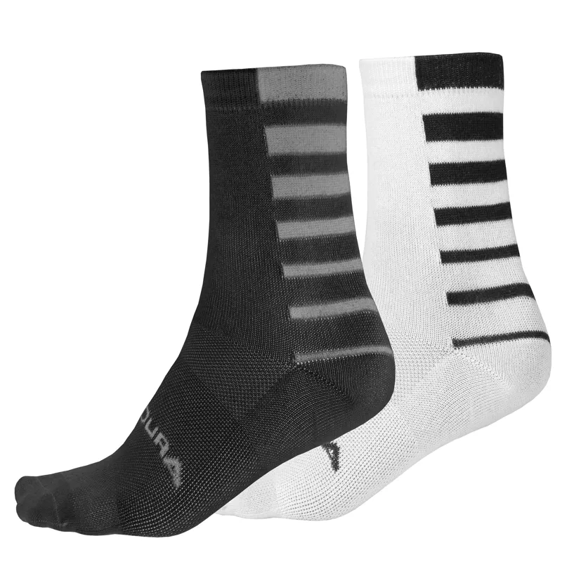 Endura Coolmax Stripe Socks Twin Pack - Black/White