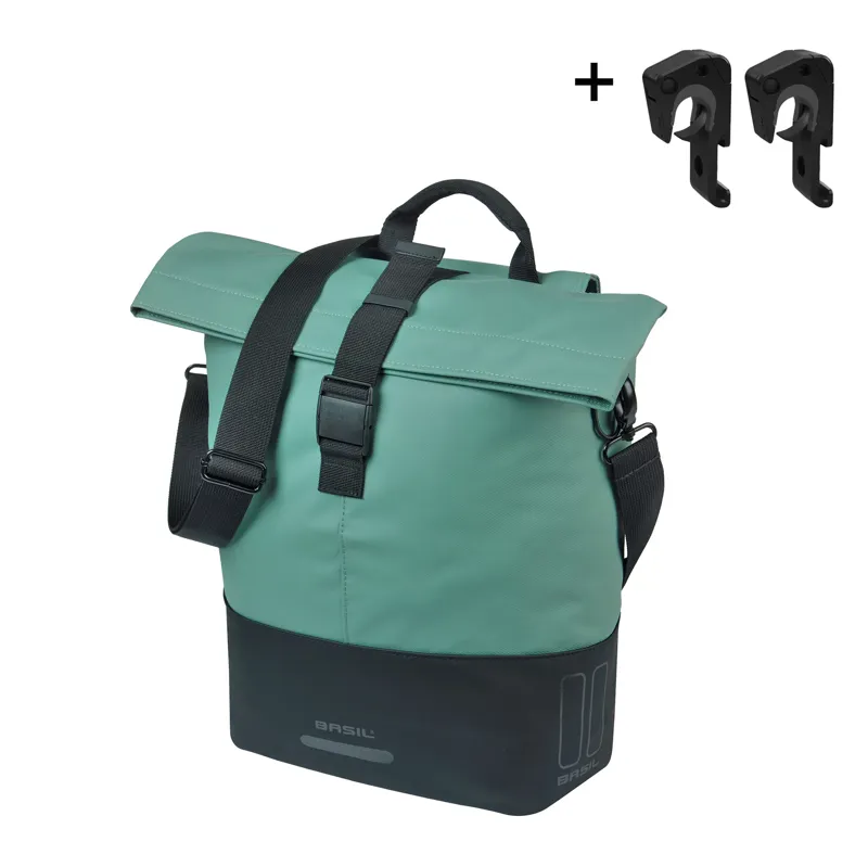 Basil Cove Shopper Pannier Bag with MIK Hooks -14-16 Litre - Silvergreen/Black