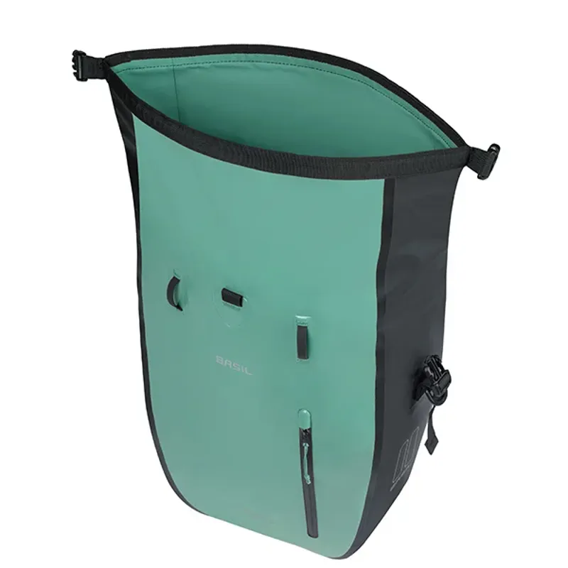 Basil Rivo Single Pannier Bag with MIK Hooks - 25-31 litres - Silvergreen/Black-2