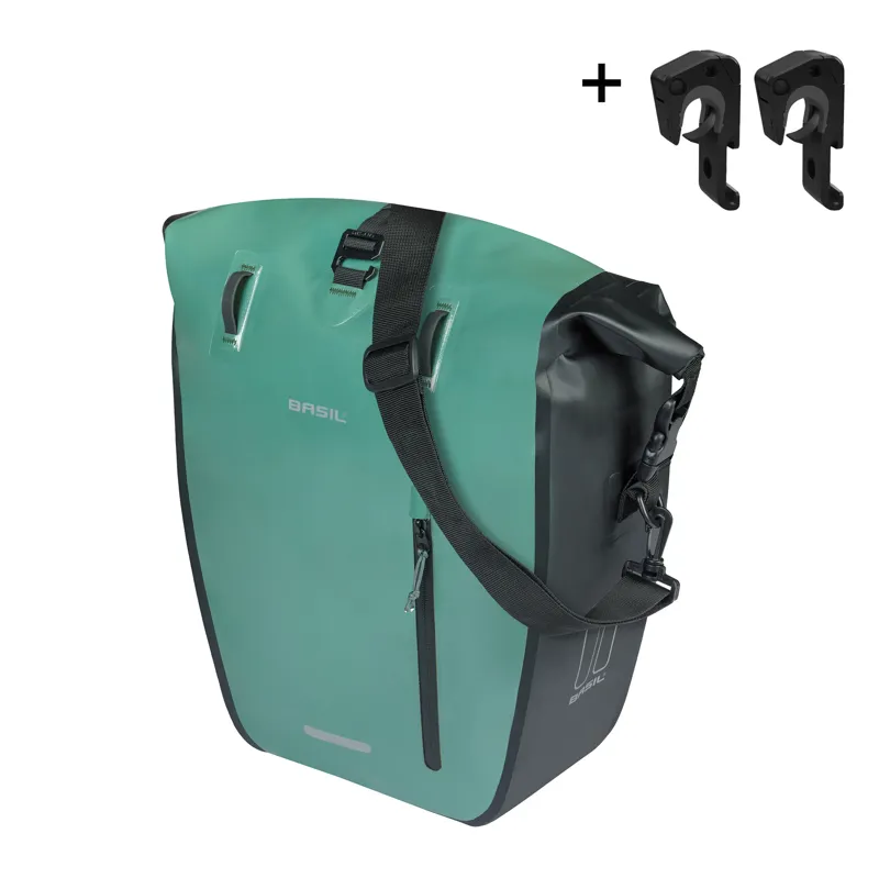 Basil Rivo Single Pannier Bag with MIK Hooks - 25-31 litres - Silvergreen/Black