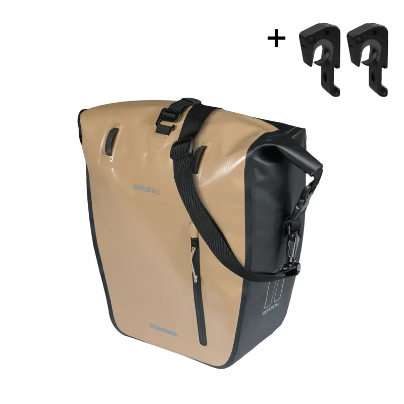 Basil Rivo Single Pannier Bag with MIK Hooks - 25-31 litres - Sand/Black