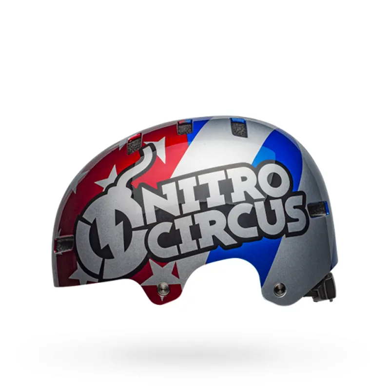 Bell Local BMX/Skate Helmet - Nitro Circus Gloss Silver/Blue/Red-4