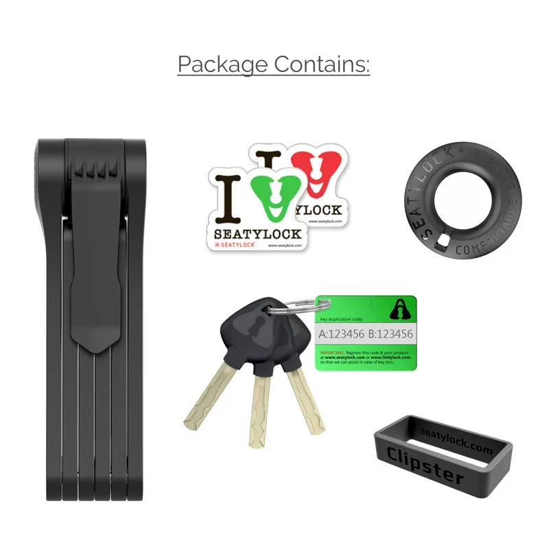 Seatylock Foldylock Clipster Silver Rated Wearable Folding Lock Black