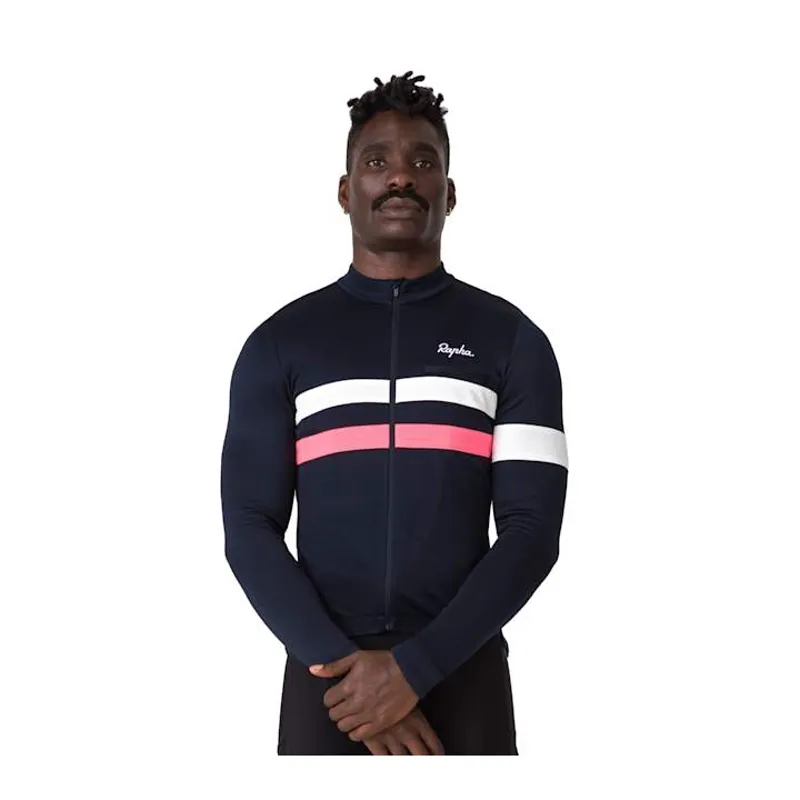 Rapha Brevet Men's Long Sleeve Jersey - Dark Navy/High-Vis Pink-3