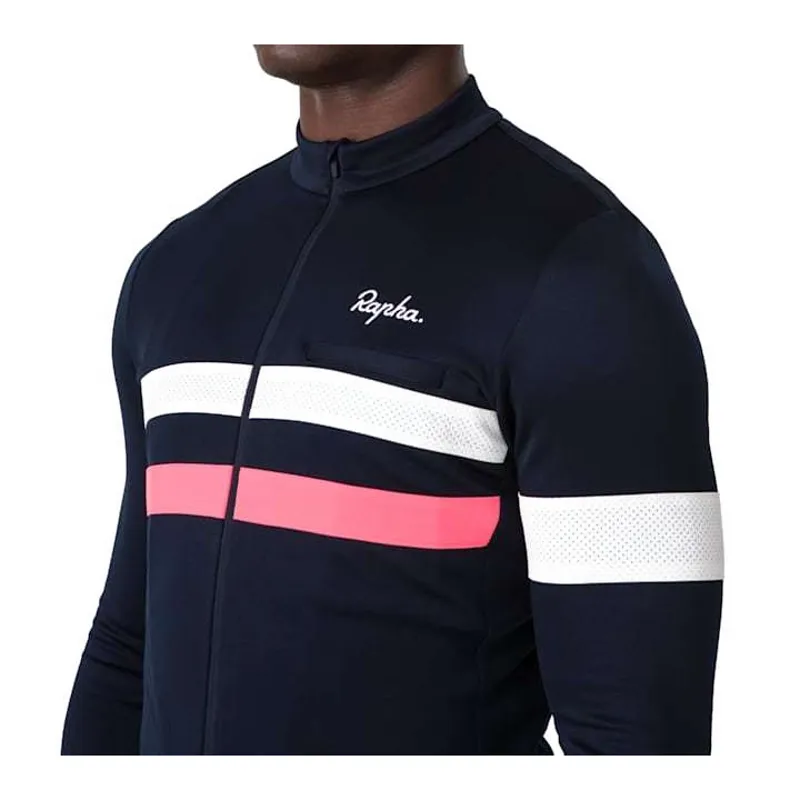 Rapha Brevet Men's Long Sleeve Jersey - Dark Navy/High-Vis Pink-4