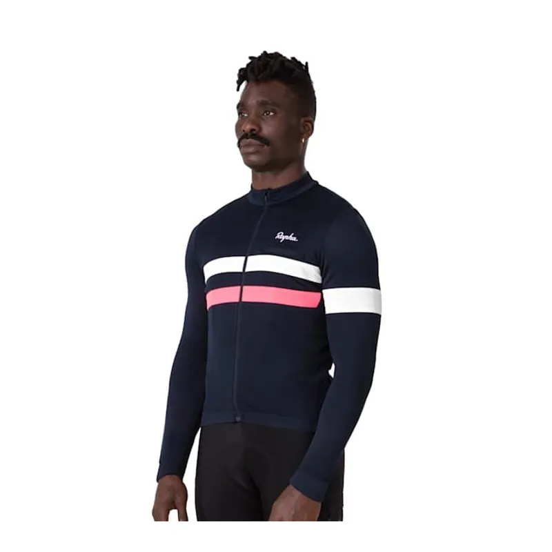 Rapha Brevet Men's Long Sleeve Jersey - Dark Navy/High-Vis Pink-2