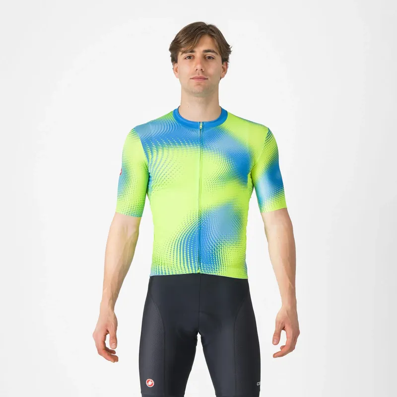 Castelli Vortice Men's Short Sleeve Jersey - Aquamarine/Electric Lime