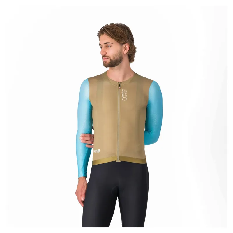 Castelli Corretto Men's Long Sleeve Jersey - Elmwood/Neon Blue/White