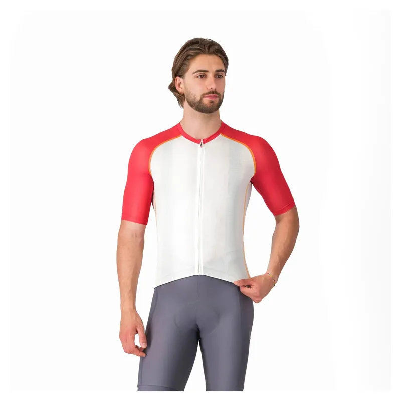 Castelli Unlimited Endurance 3 Men's Short Sleeve Jersey - Ivory/Rich Red/Vivid Orange
