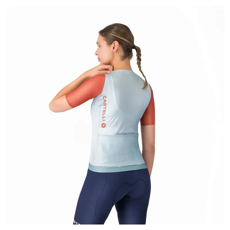 Castelli Corretto Women's Short Sleeve Jersey - Winter Sky/Hot Sauce-1