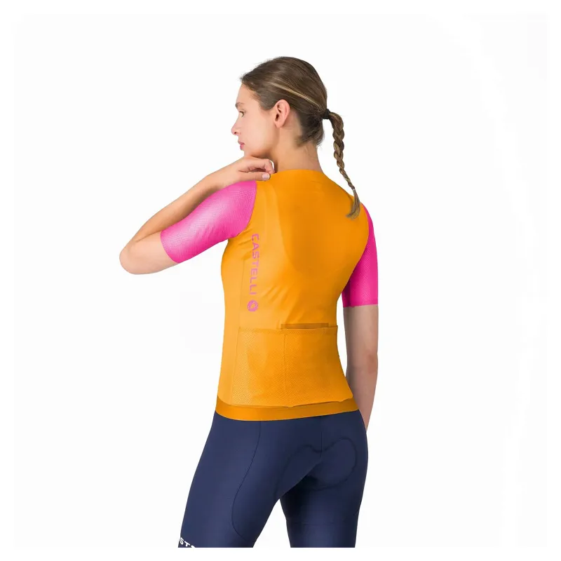 Castelli Corretto Women's Short Sleeve Jersey - Vivid Orange/Violet Pink-1