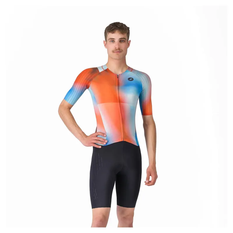 Castelli Free Sanremo 3 Men's Short Sleeve Tri Suit - Paprika/Winter Sky