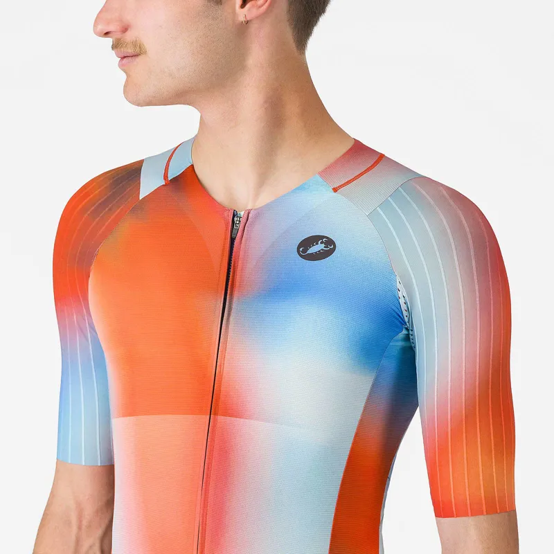 Castelli Free Sanremo 3 Men's Short Sleeve Tri Suit - Paprika/Winter Sky-2