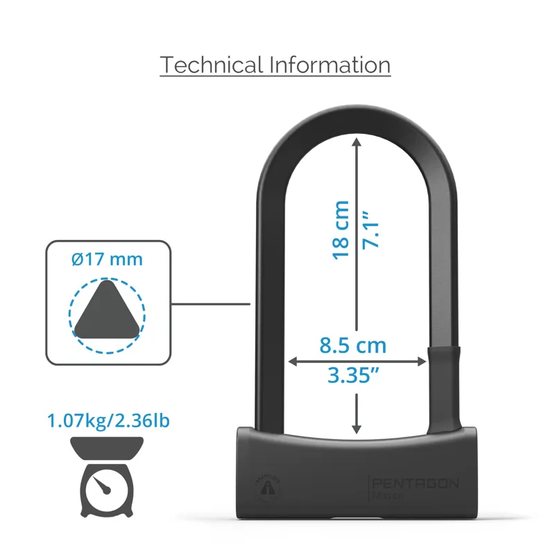 Seatylock UM85/180 Mason Gold Rated U Lock - 180mm Black-6